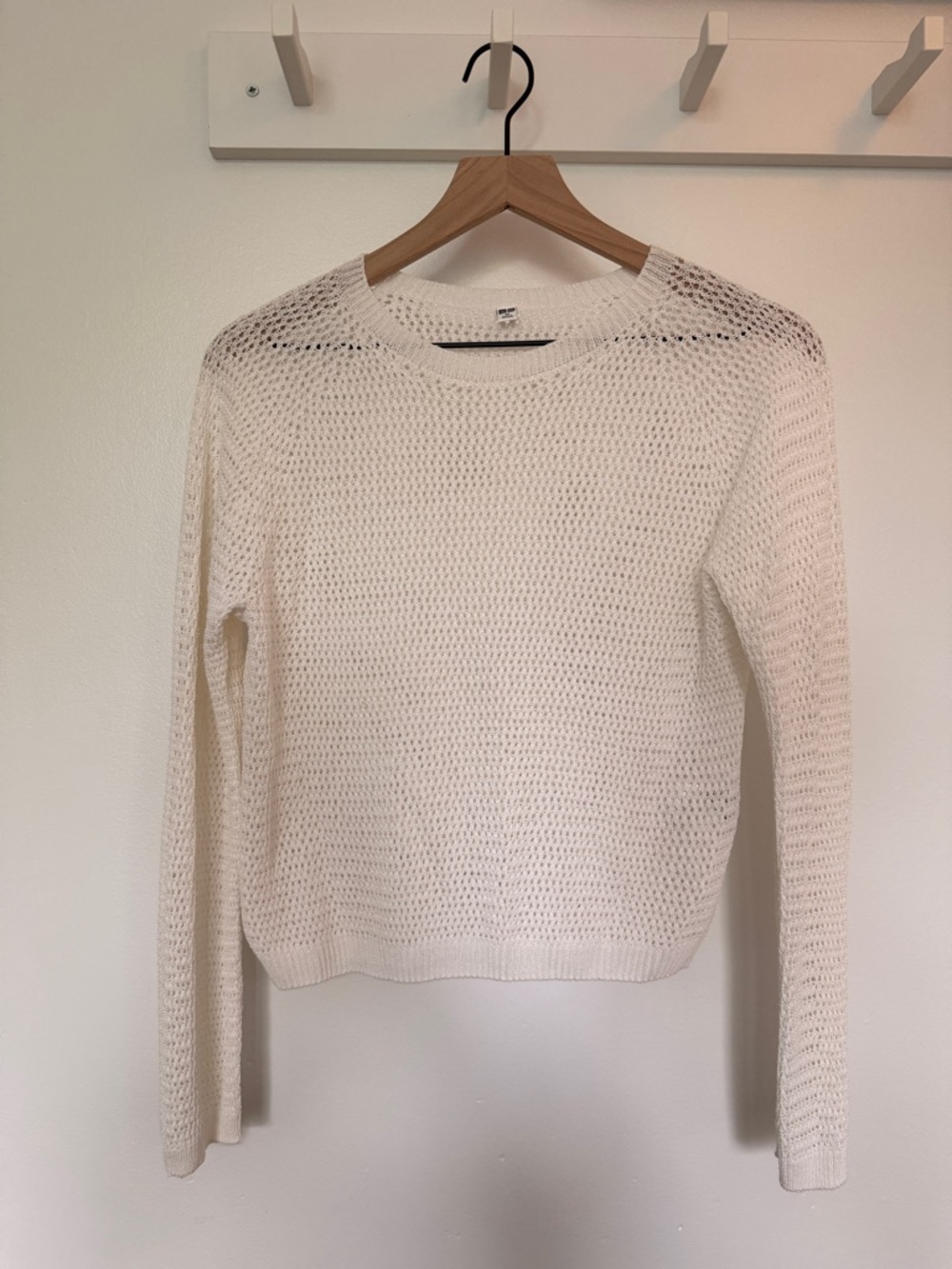 UNIQLO Women's Lightweight Open-Knit Crewneck Sweater - Cream - Size XS